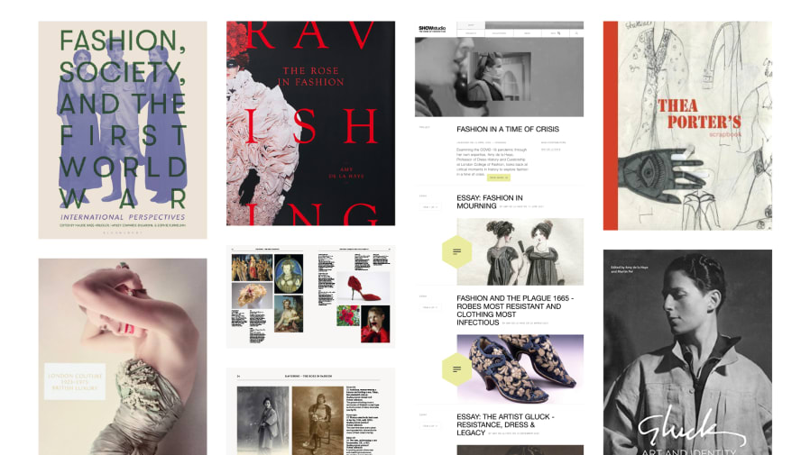 A selection of front covers of work written and edited by Prof. Amy de la Haye. For decorative purposes only.