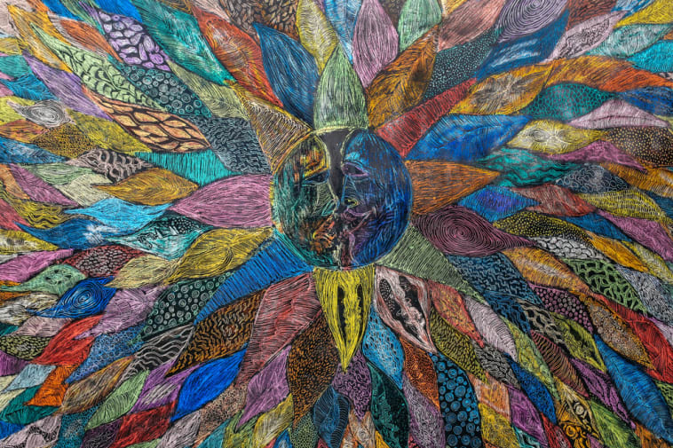 drawing of multi coloured sun