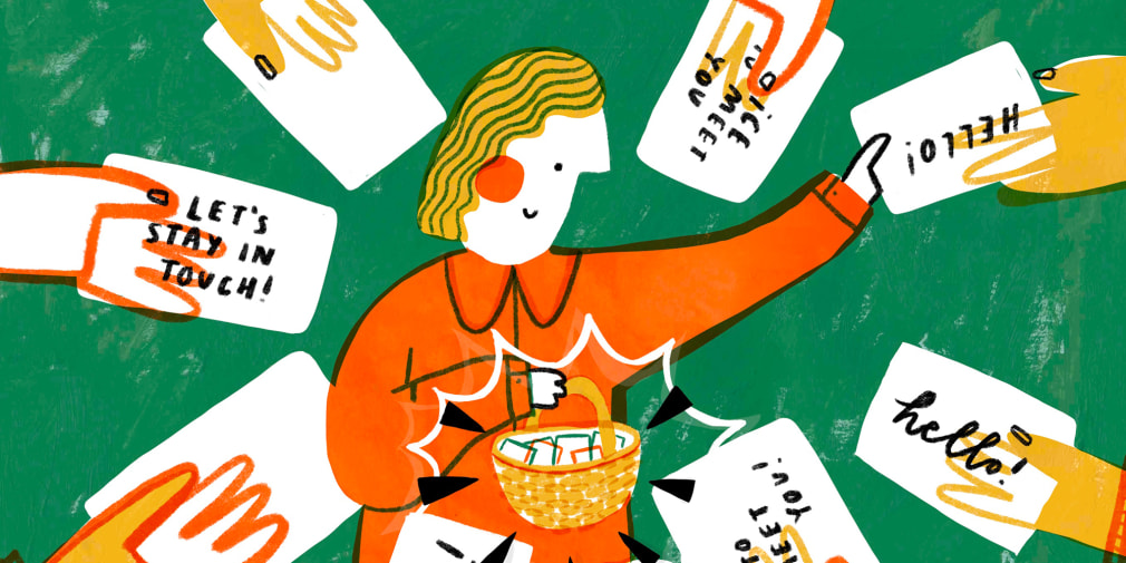 Illustration of a person handing out business cards