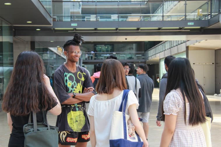 Insights students standing outside Central Saint Martins