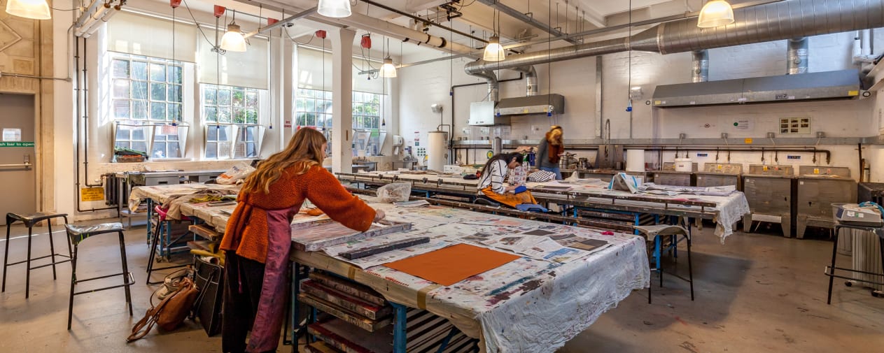 Students in the print workshops at Lime Grove