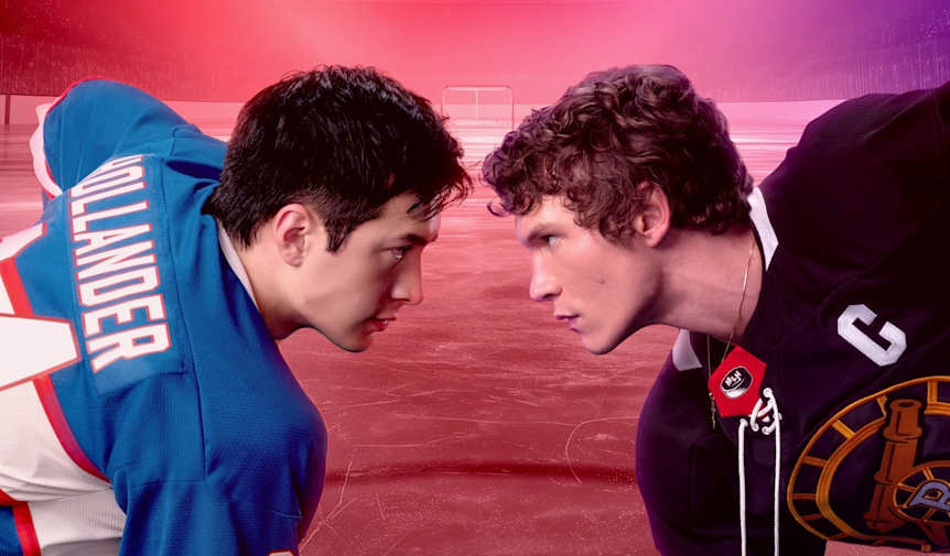 An image of two hockey players facing each other
