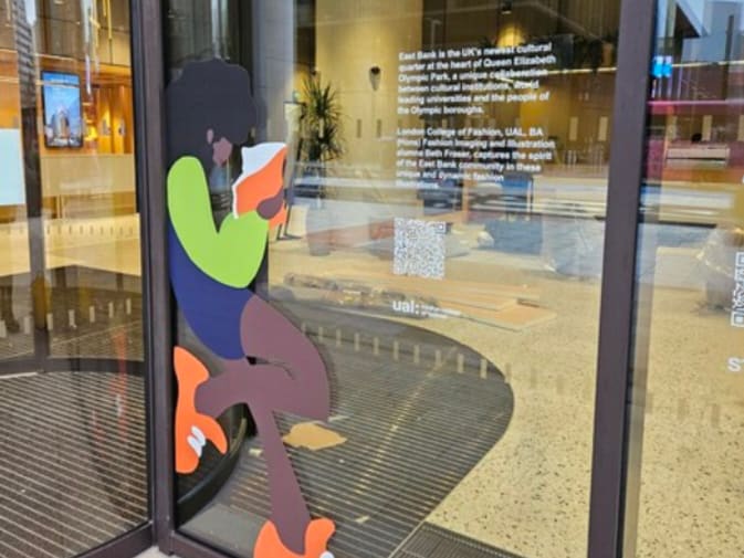 Artwork in the window of the Turing building.