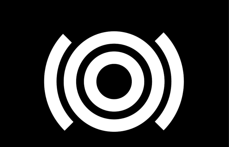 A white on black logo of an audiovisual digital icon.