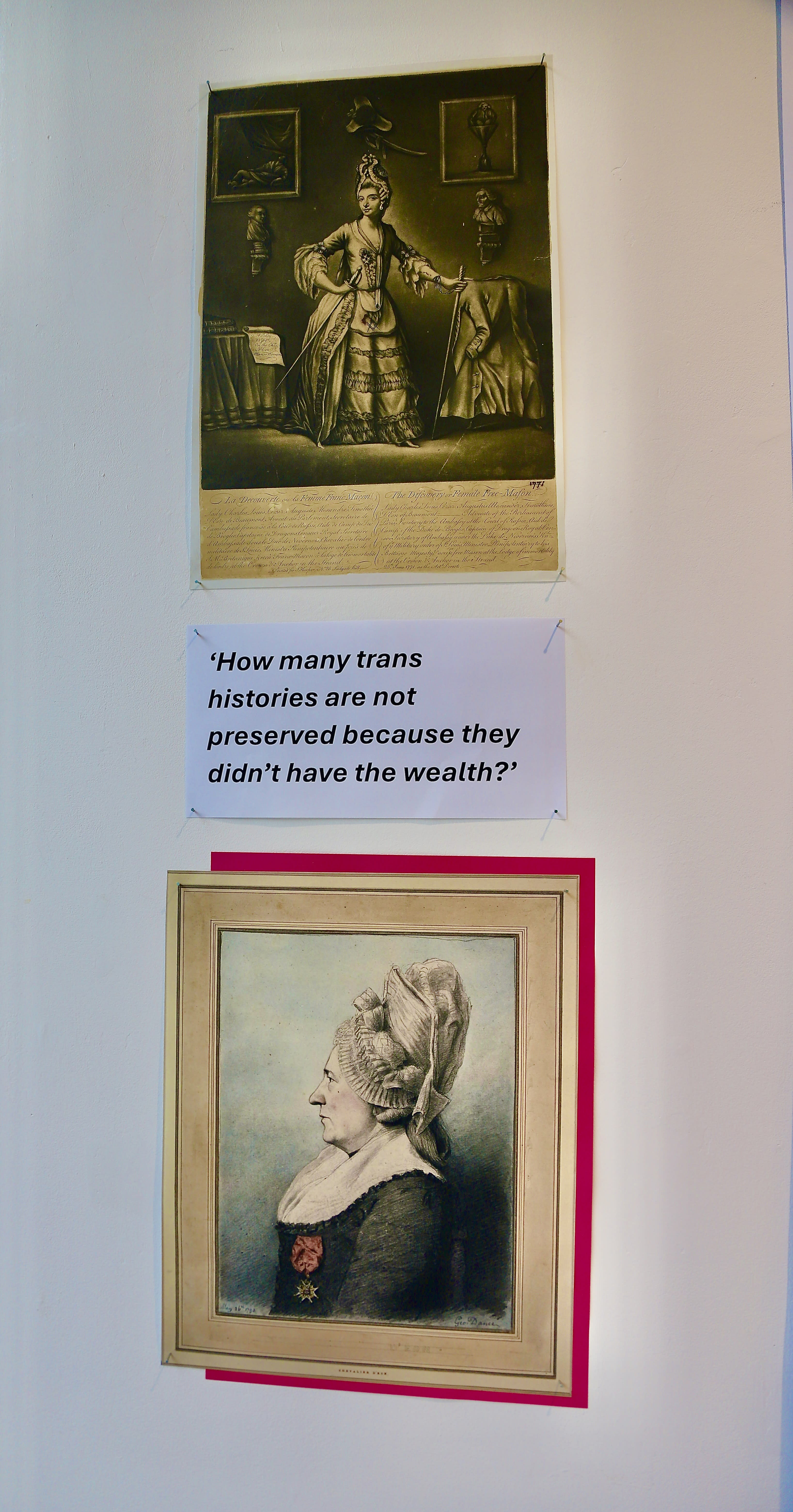 Two 18th century prints depicting the subject displayed one beneath the other on a white background