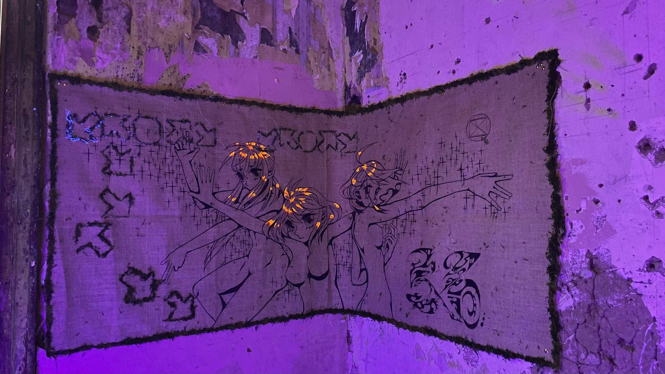 A purple-lit anime cartoon scene