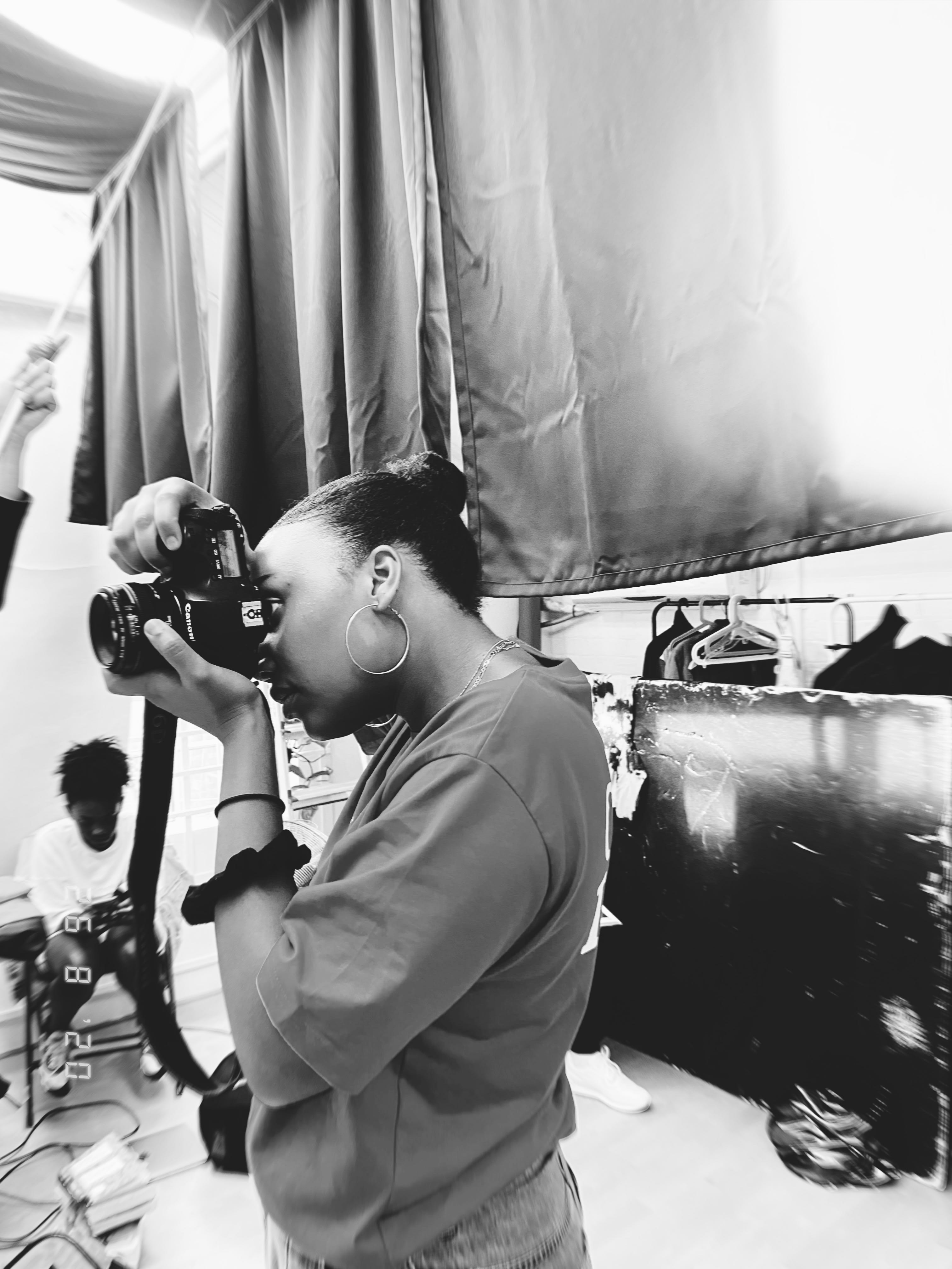 Black and white image of photographer