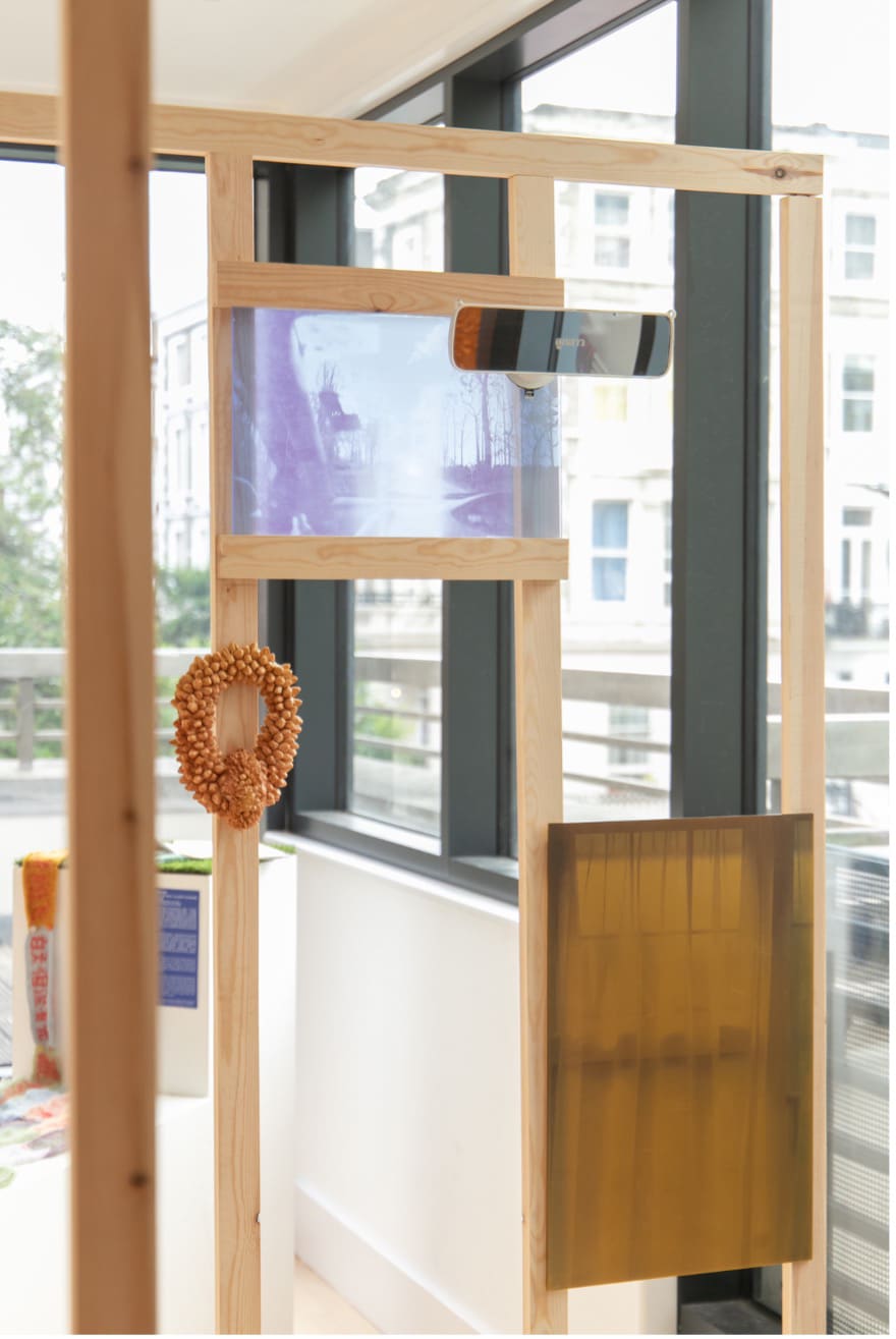 Installation of wood and fabric