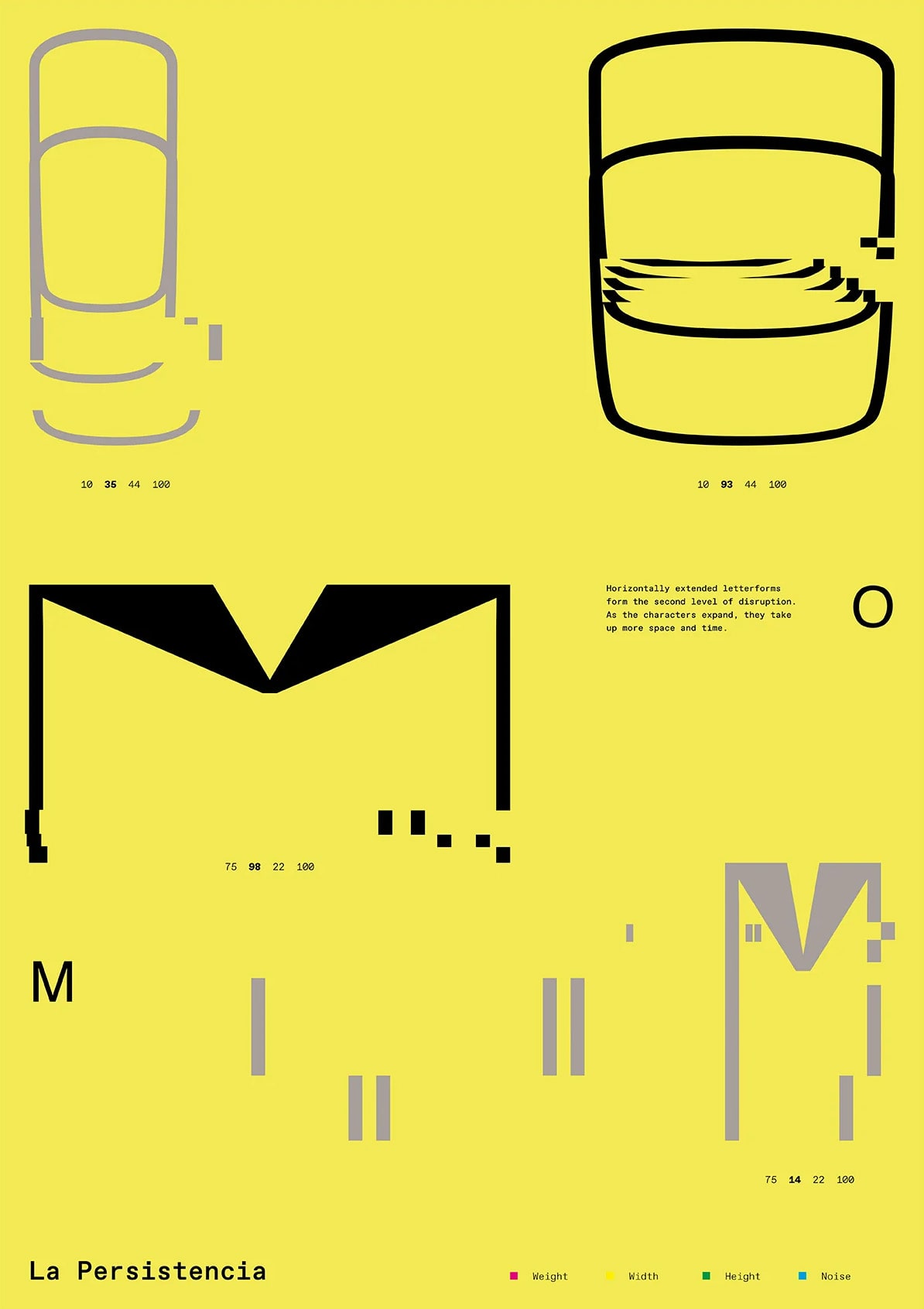 Yellow poster with various graphic designs.