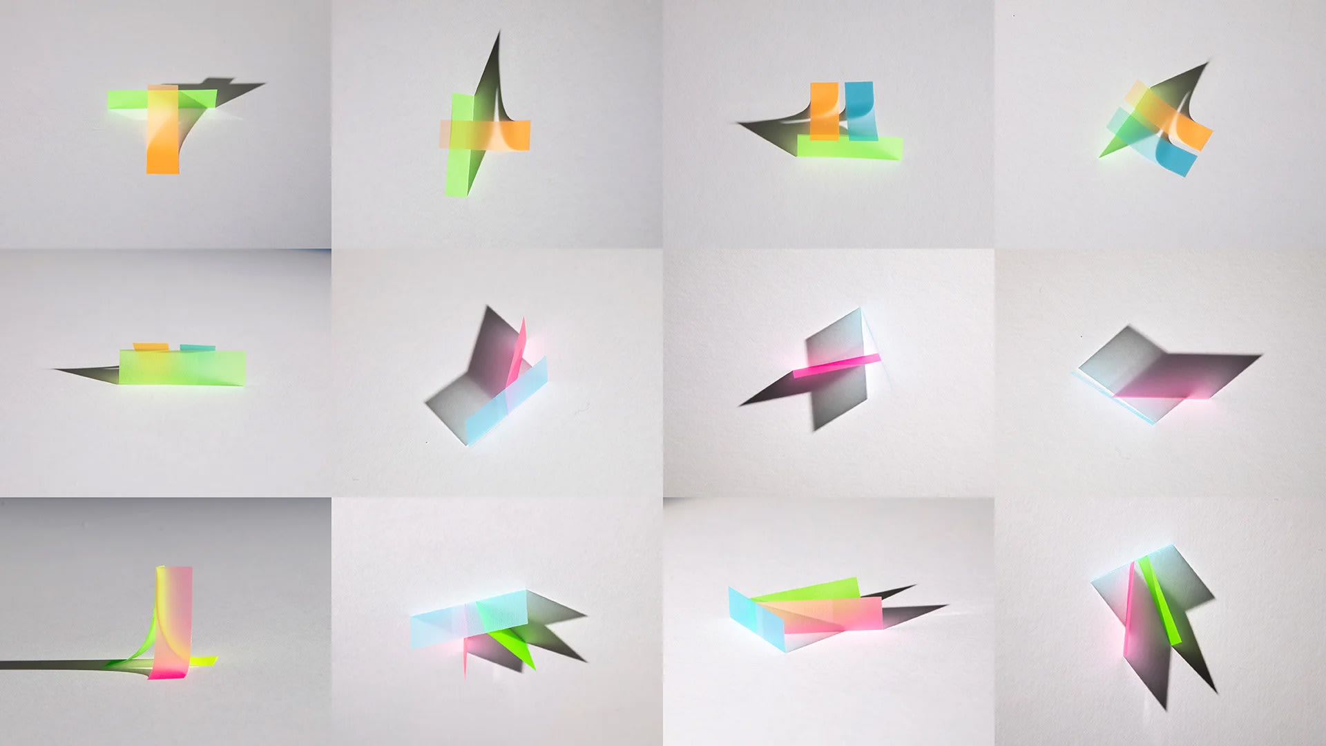 A series of images of a colourful paper bird design.