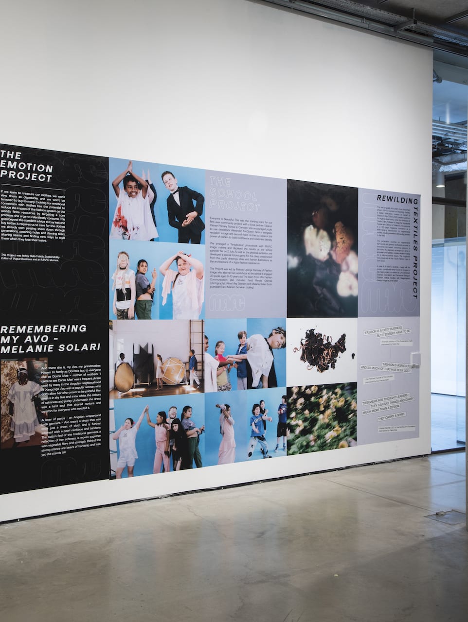 images pasted on the walls of the lethaby gallery of ma fc 2022 students