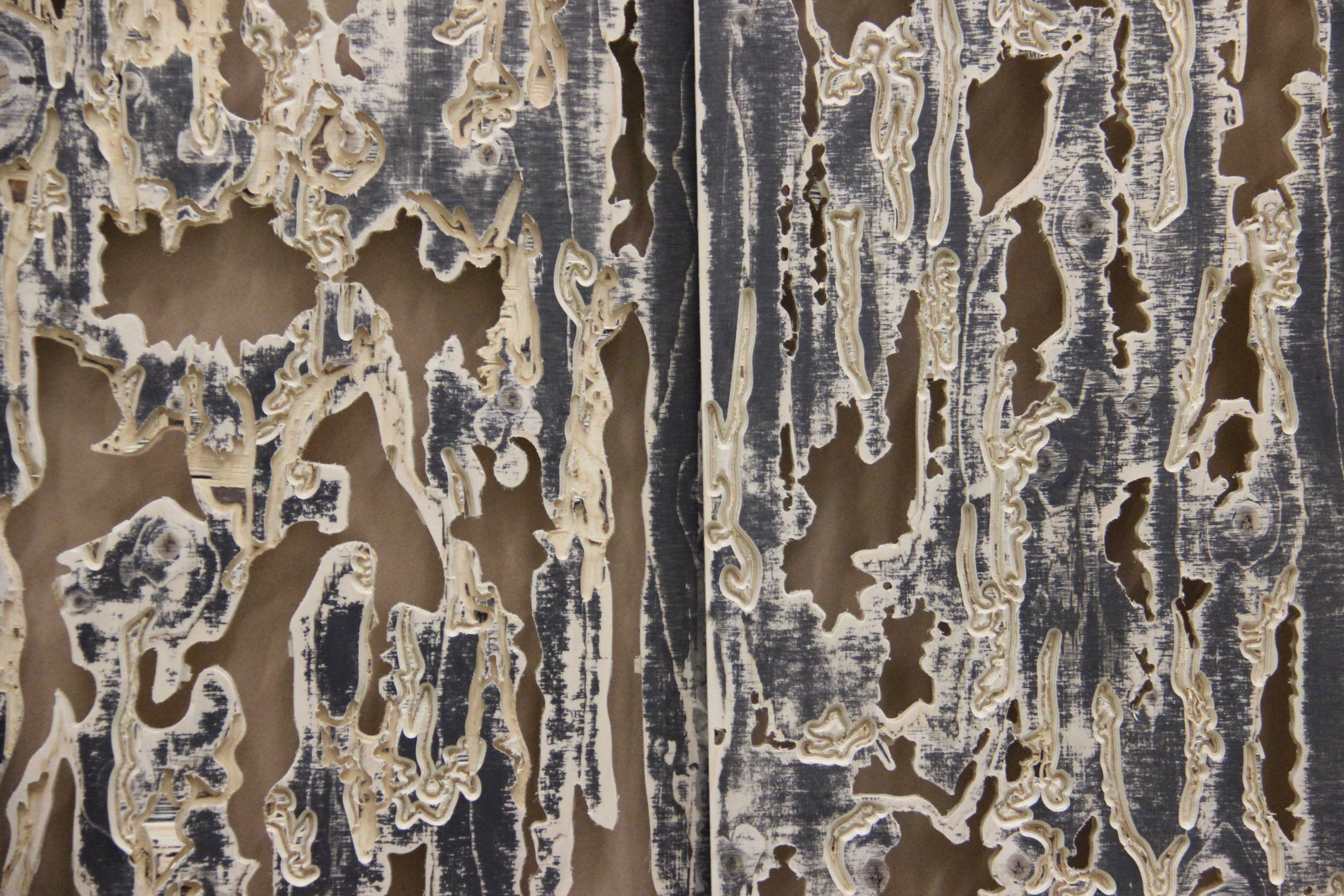 A close up image of distressed material on a wall