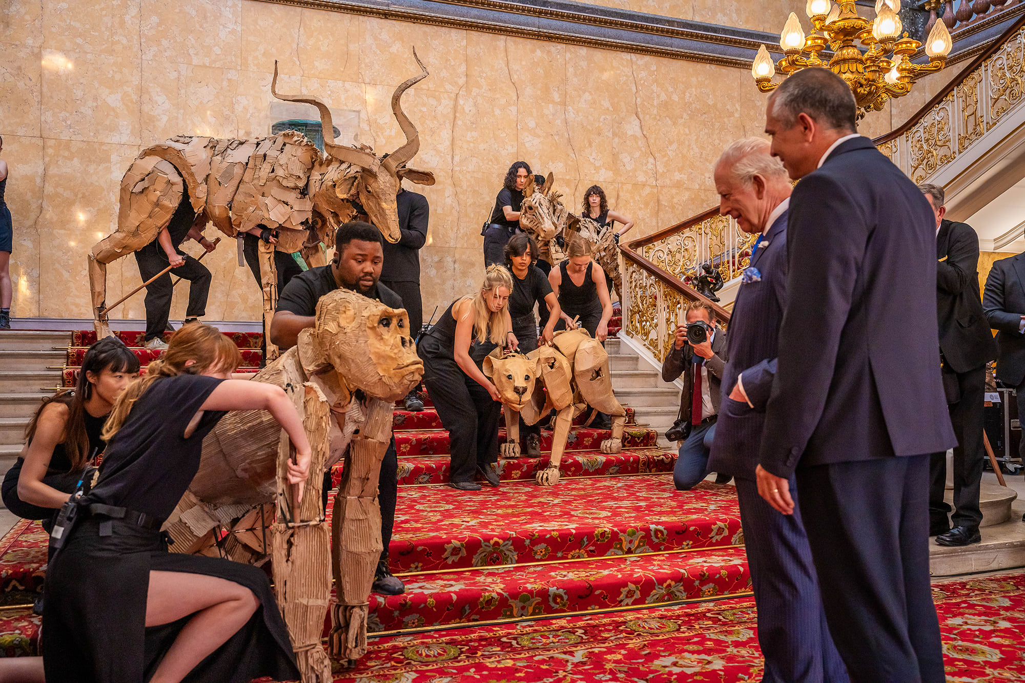 HM King Charles meeting THE HERDS puppet animals at Lancaster House in London