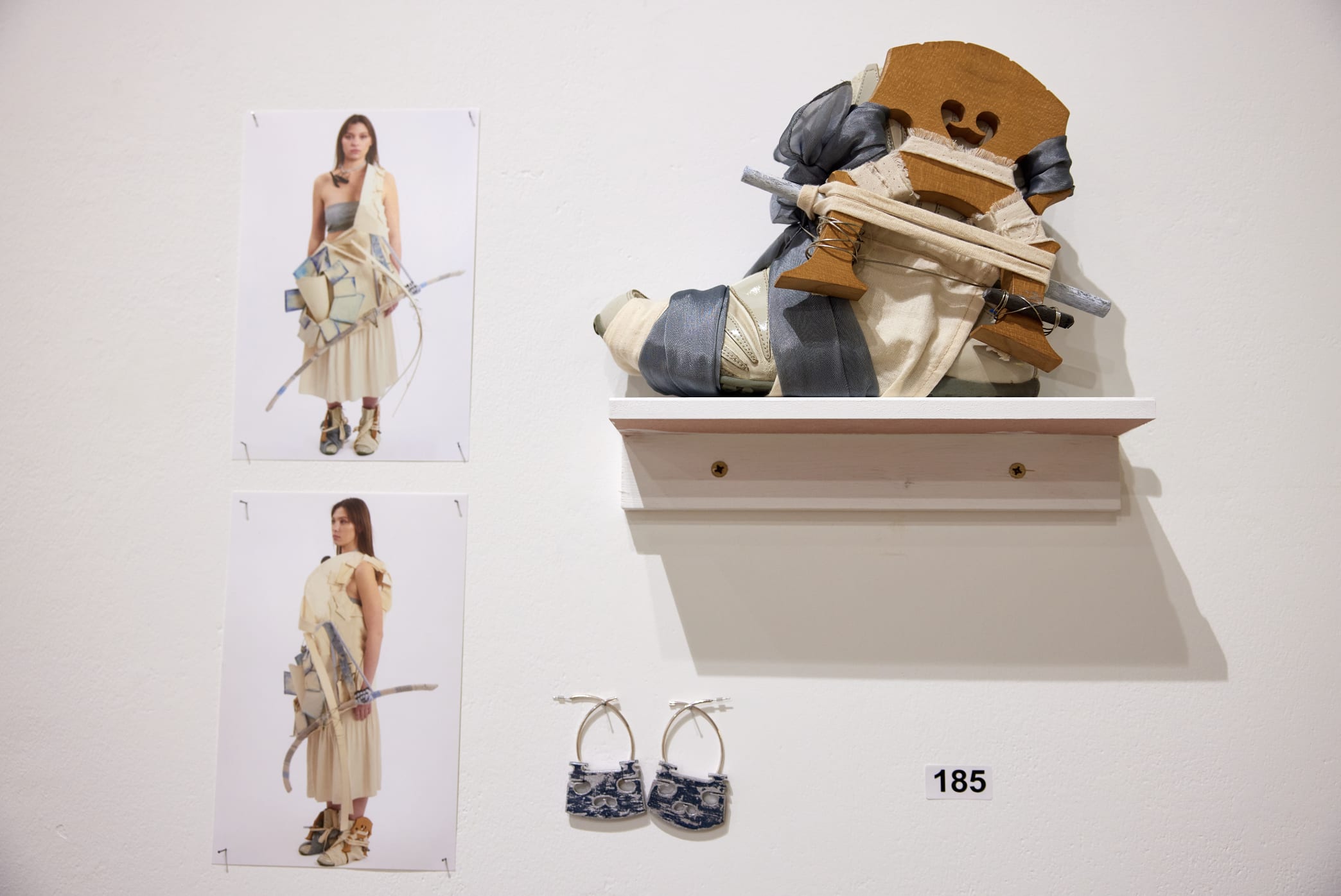 A shoe with materials of food and metal tied around it to make it look like a weapon