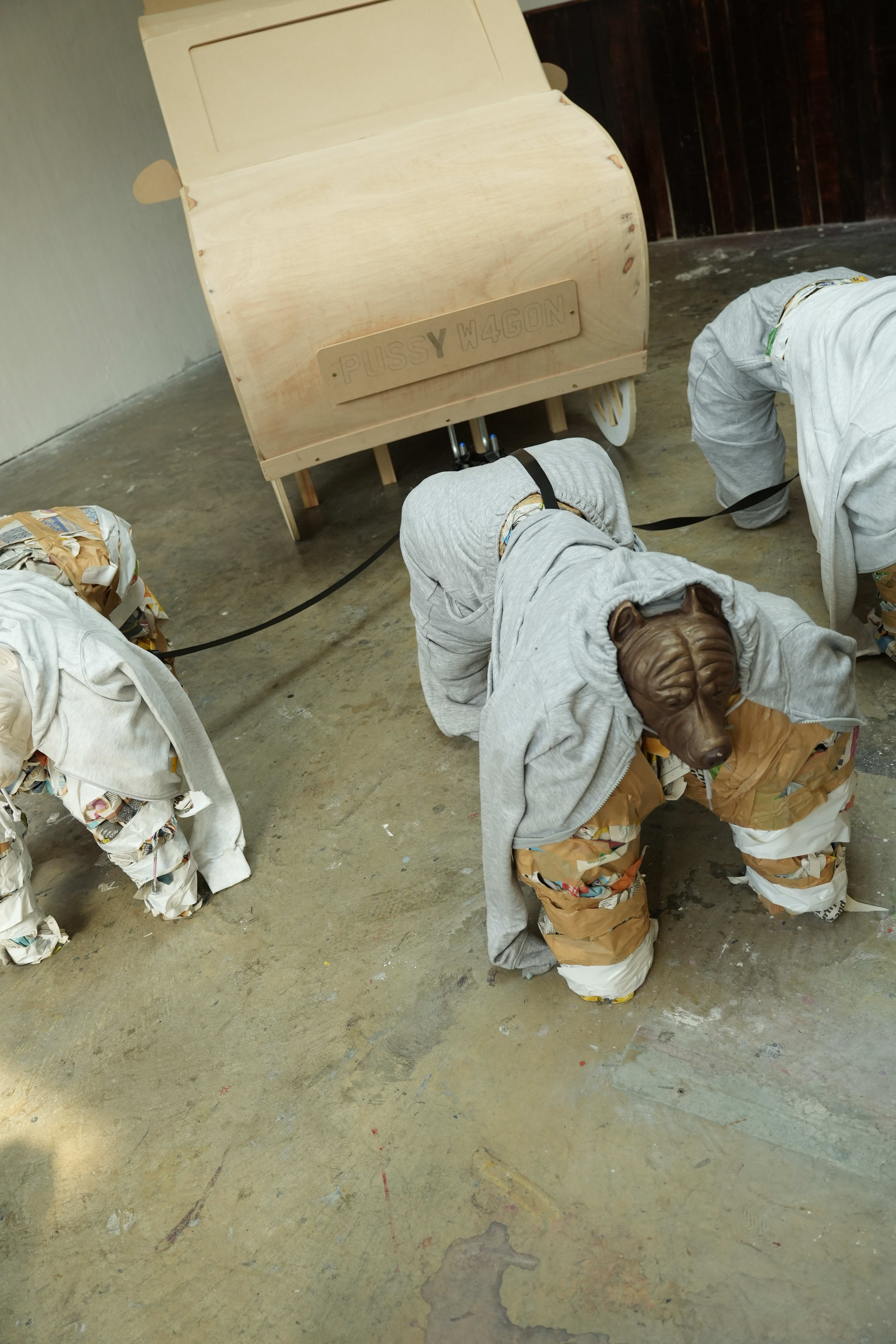 An art installation made to resemble dogs