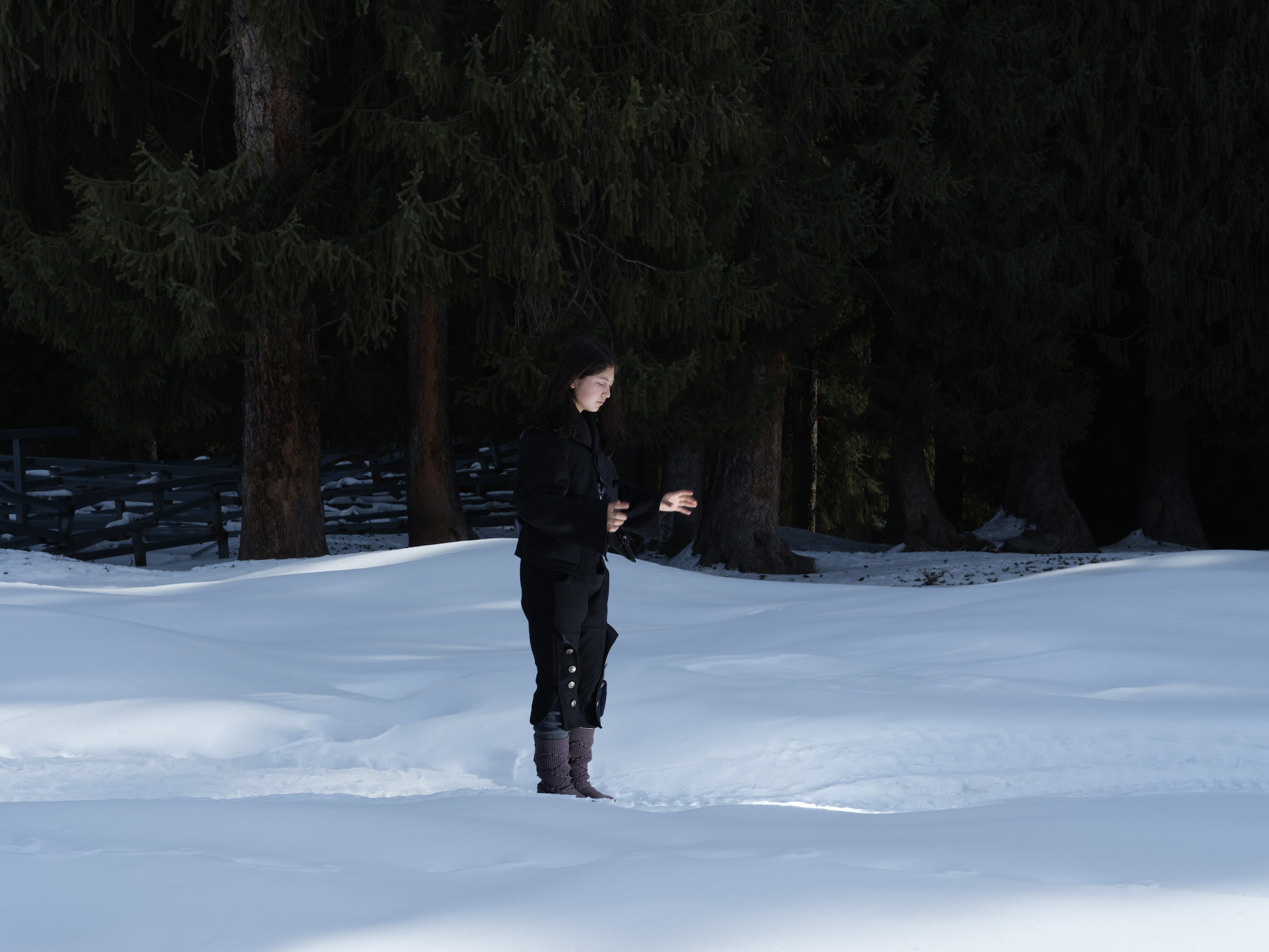 A person stood in the snow