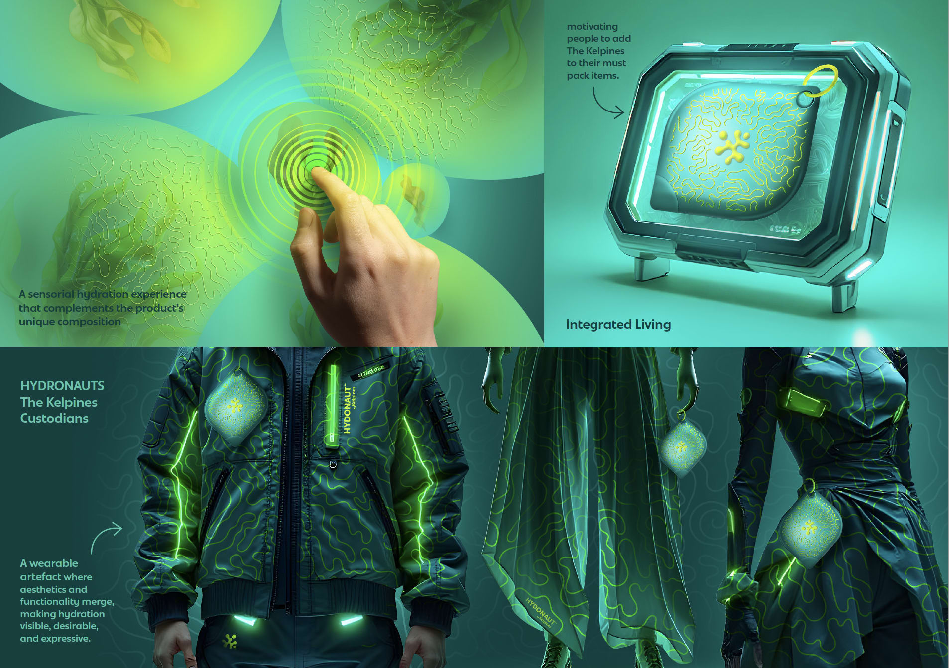 This is an image of activations of The Kelpines water brand, including clothings and experiential activation