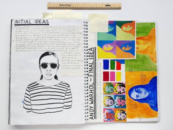 Honour Beddoe. Page from sketchbook with ruler to demonstrate scale. Photograph: Alex Wojcik.