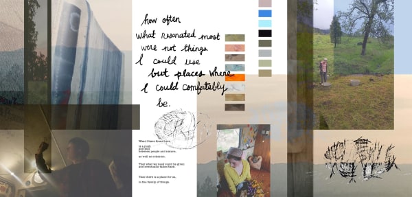 Composite imagery with textile samples, process and countryside