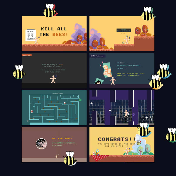 Various graphics from a computer game about bees