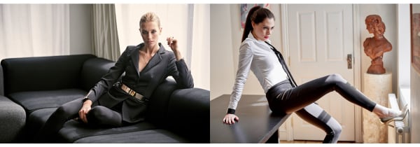 Female models wearing outfits for the office