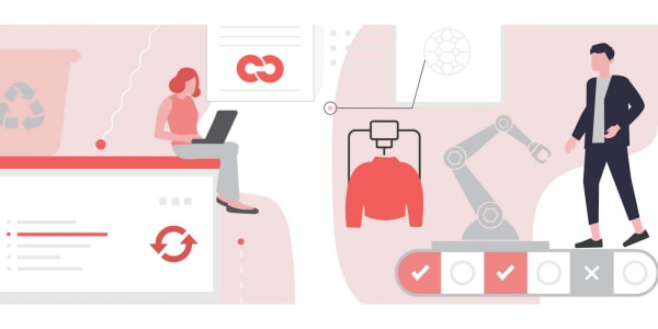 Illustration of people working in a fashion tech context