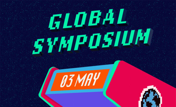 8-bit style graphic which reads 'Global Symposium'.