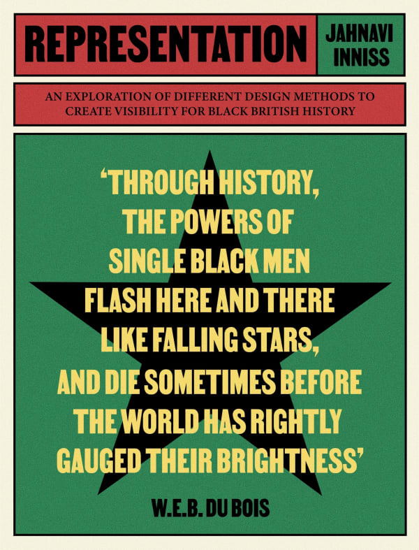 Poster in black, yellow, red and green with W. E. B.  Du Bois quote