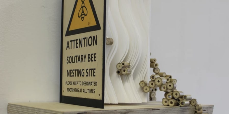 Sign on the wall warning about bees