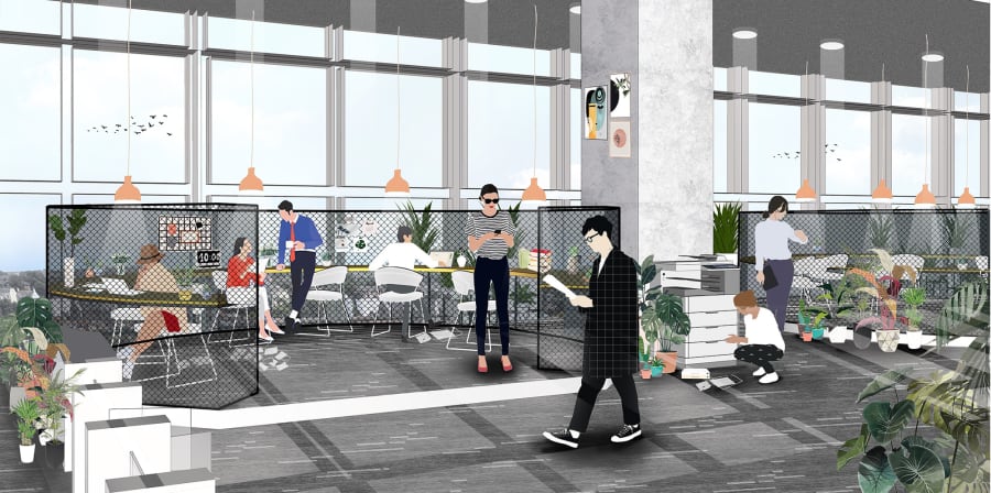 People interacting in the co-working environment