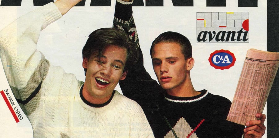 C&A 'Avanti' menswear advertisement, featuring two models in knit jumpers