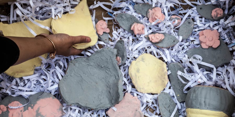 Pieces of different colour clay