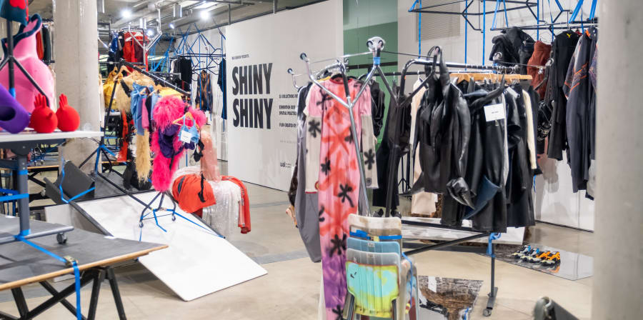 clothing hanging in exhibition