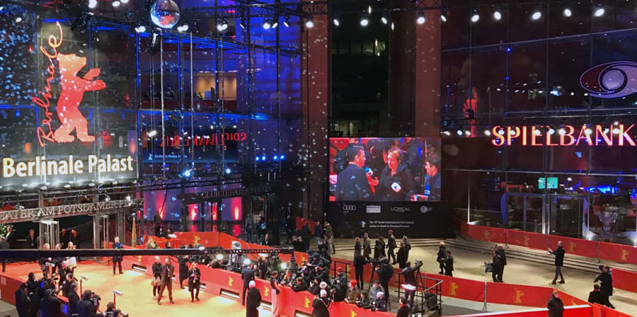 The glittering entrance hall of a red carpet event at the Berlin Film Festival.