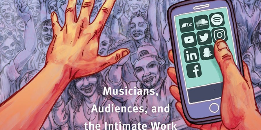 A graphic of someone standing on a stage while holding a smartphone.