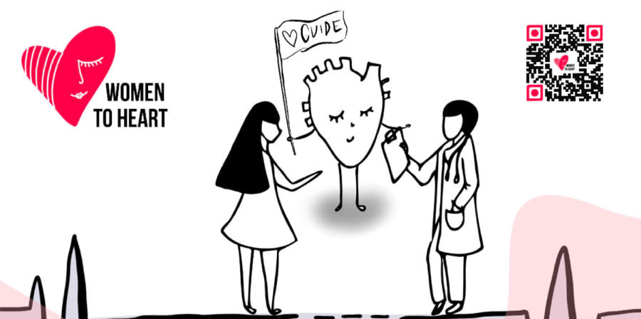 A graphic which details a woman and a doctor discussing heart health on an ECG.