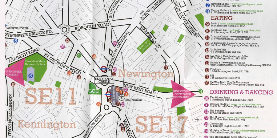 Map of Elephant and Castle area of London