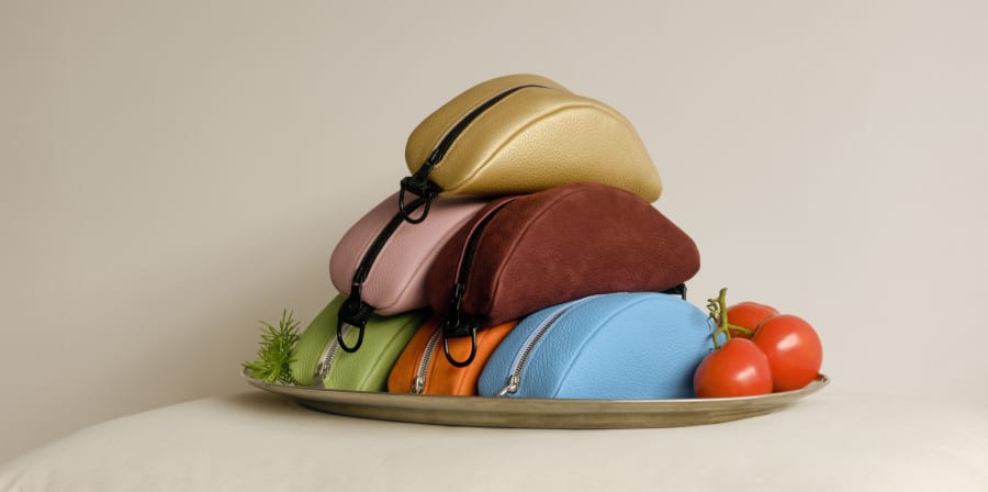 Bags positioned next to fruit