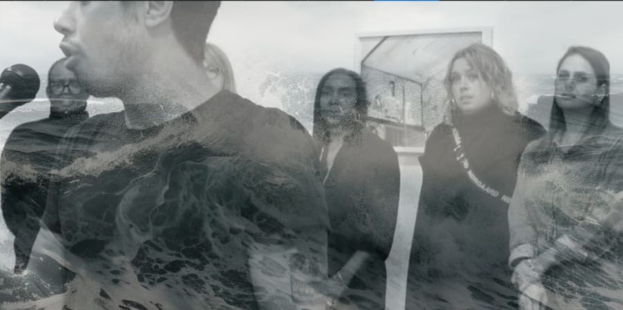 Choir singers in black and white photo.