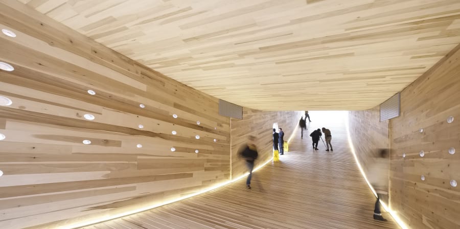 wood-panelled tunnel.
