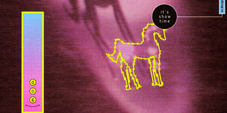 Digital graphic in purple, featuring horse