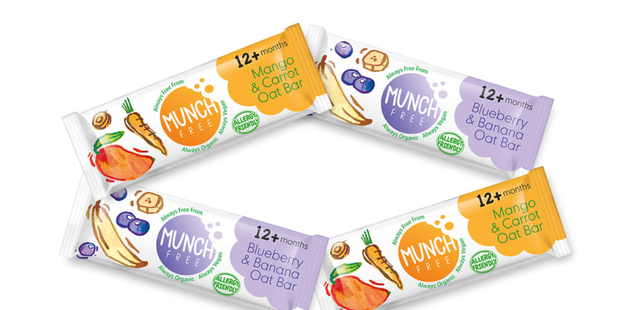 A promotional image of the Munch Free children's snack range.
