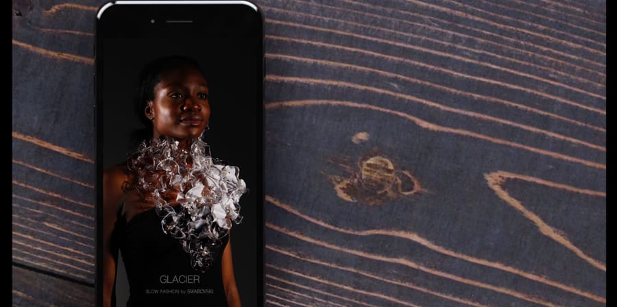 The anding page mock up for Niamh O'Sullivan's Glacier app along with an image of her work