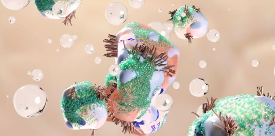 A promotional graphic of cell-like structures.