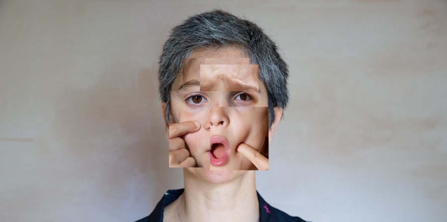 Photograph of a woman with mouth open
