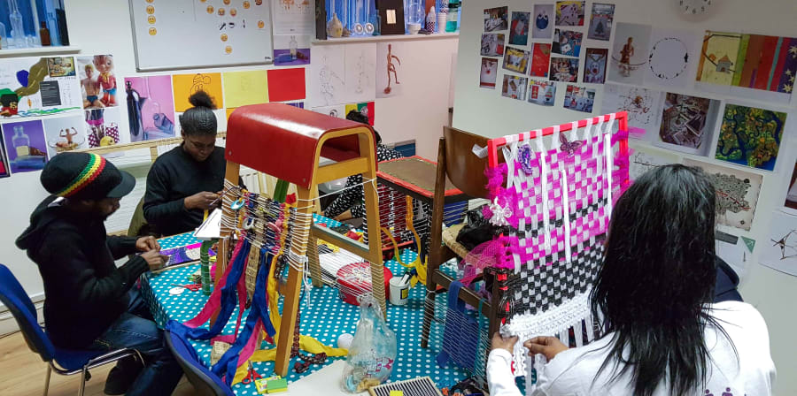 People making objects in an art workshop