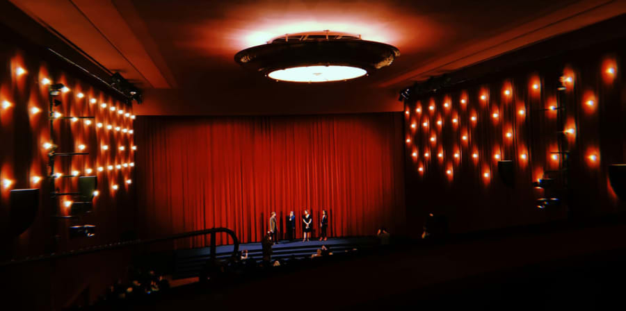 An interior shot of a cinema screening.