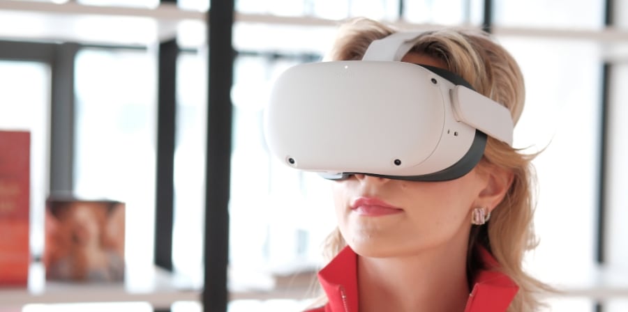 Female wearing VR headset.