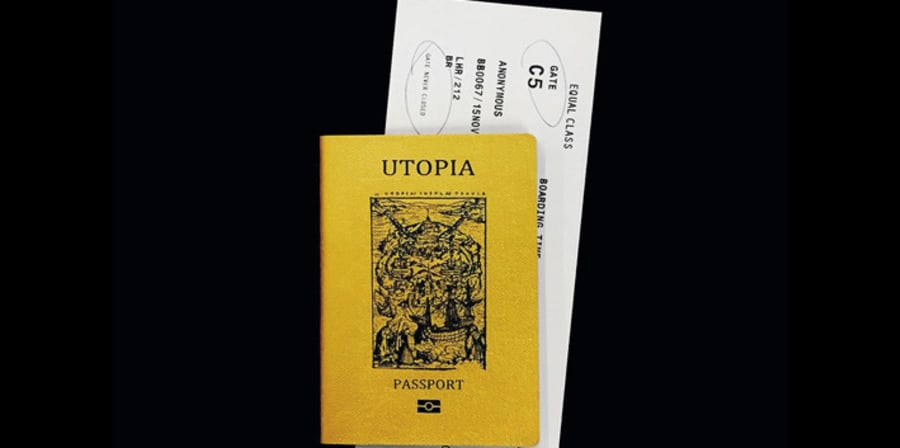 A yellow passport on a black background