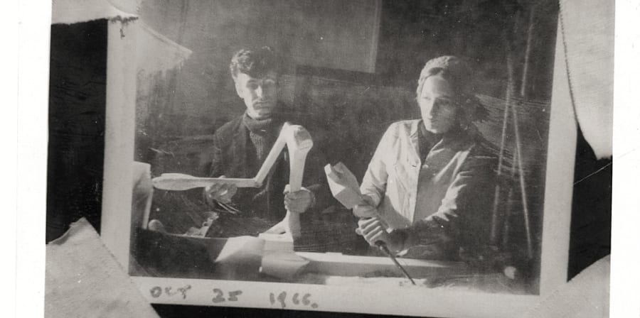 Black-and-white polaroid portrait of Joy Cuff working on set of '2001: A Space Odyssey'